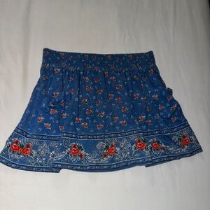 Floral Blue Skirt with Red Accents